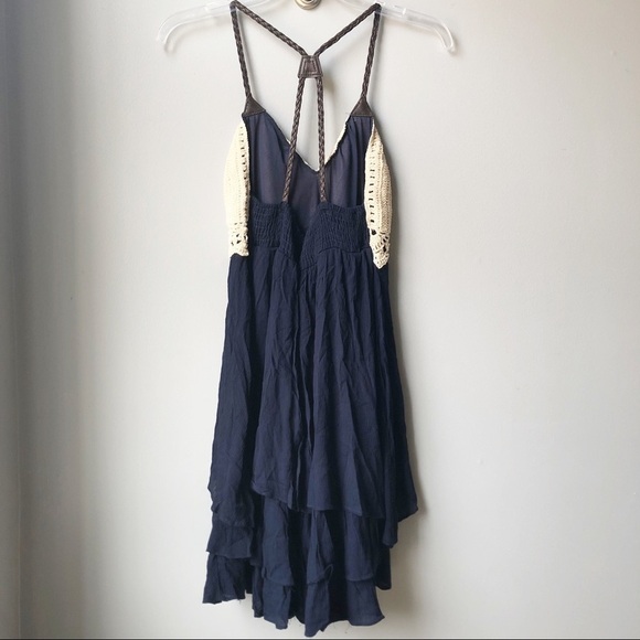 Double Zero Boho Crochet, Navy Ruffled Top Sz  M - Picture 4 of 9